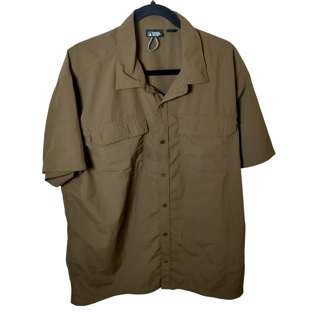 Eastern Mountain Sports Mens XL Brown Short Sleeve Hiking Shirt Ventilated Nylon